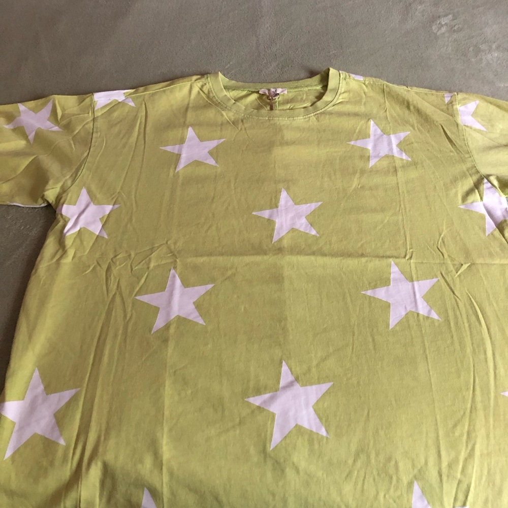 easel tee shirt stars oversized lime green celestial relaxed short sleeve - Picture 3 of 8